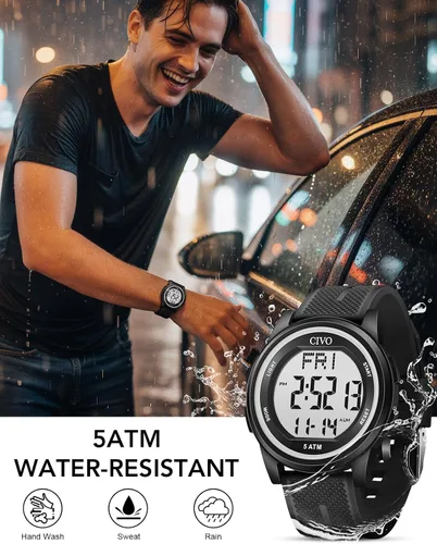 Miniatura 2 de CIVO Digital Watches for Men Women Sports Waterproof Wristwatch with Stopwatch Alarm Date - LED Backlight Big Numbers Silicone Watch for Outdoor