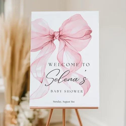 Miniatura 7 de Letrero de bienvenida personalizado para baby shower, letrero de bienvenida personalizado con lazo rosa para baby shower, póster de lazo rosa