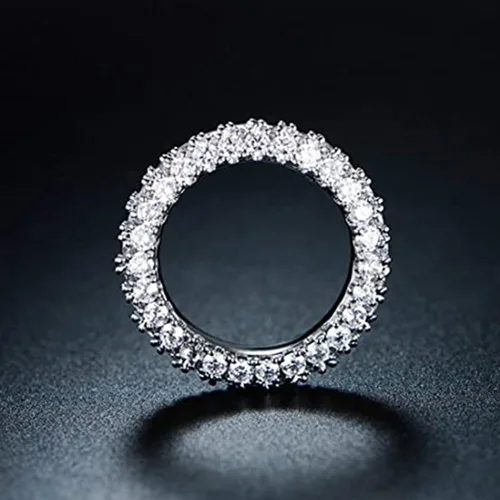Miniatura 85 de Narica Anillo de 21 piedras chapadas en plata, apilables, corte redondo, zafiro azul, circonita cúbica, relleno de circonita cúbica, halo