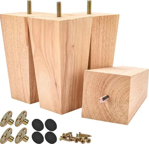 Miniatura 8 de Patas para muebles de madera maciza de 8 pulgadas, 4 pies de repuesto de pirámide de madera moderna de mediados de siglo con pernos roscados de 5/16