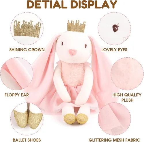 Miniatura 3 de Peluche de conejo de 15.7 pulgadas para niñas, animal de peluche suave de conejo de Pascua, juguete de conejo de peluche de princesa, juguete