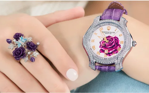 Miniatura 7 de Jeannie Rose "A Dozen Roses Watches Reloj analógico de 1.575in para mujer Morado sobre blanco A01, MoradoBlancoA01, Boost-your-confidence
