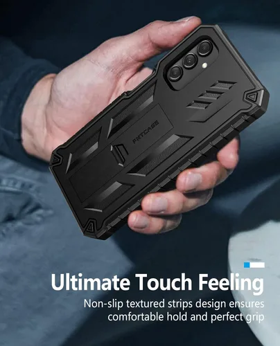 Miniatura 8 de FNTCASE Funda para Samsung Galaxy A14-5G: Funda de TPU resistente con textura de doble capa a prueba de golpes con soporte Protección contra Negro