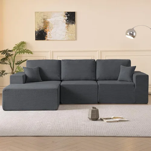 Miniatura 11 de Sofá modular seccional, sofá deshuesado en forma de L de 108 pulgadas con asiento profundo, sofá nube de pana para sala de estar, dormitorio,