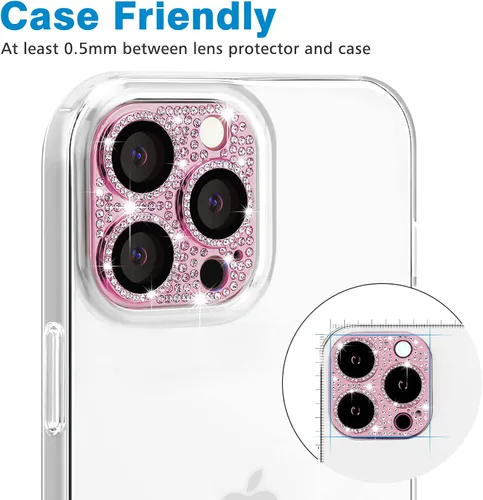 Miniatura 4 de Protector de lente de cámara diseñado para iPhone 12 Pro Max, con diamantes de imitación 3D con diamantes de imitación 9H, vidrio templado, Rosado