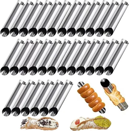 Juego de 30 Moldes para Cuernos de Cannoli, Tubos Grandes de Acero Inoxidable para Moldes de Cannoli, Kit de Cannoli para Hornear Cannoli, Cáscara