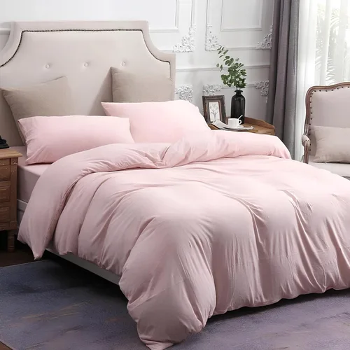 INDACORIFY Baby Pink Color Cotton Duvet Cover Stonewashed Soft Cotton Bedding Set Comforter Cover Twin King Queen Euro Todler and Custom Size