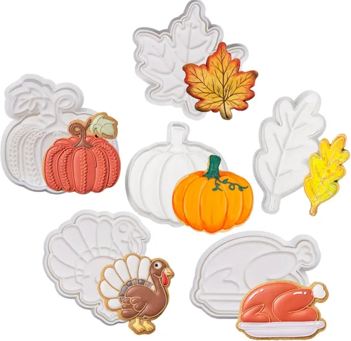 Miniatura 21 de Cortadores de galletas de otoño de Acción de Gracias, formas de bellotas y hojas con sellos de émbolo, accesorios de horneado de ácido poliláctico