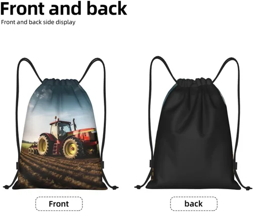 Miniatura 3 de VACSAX Mochila con cordón Deportes Resistente al Agua Bolsa de Cuerda Tractor Granja Imprimir Gimnasio DrawString Mochilas, Negro