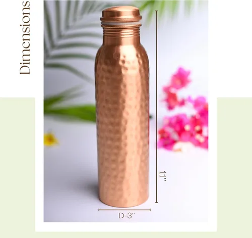 Miniatura 6 de RAJRANG Botella de agua de cobre puro martillado puro – 1 litro botella ayurvédica a prueba de fugas para hidratación, bienestar