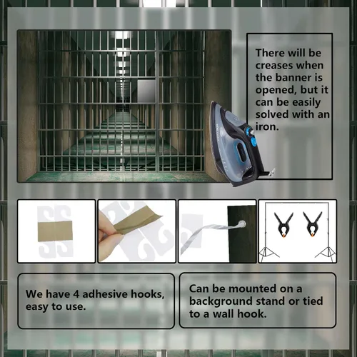 Miniatura 4 de Cartel de barras de cárcel de prisión, telón de fondo de policía criminal Mugshot, decoración para asesinato y misterio, fiesta de basura blanca