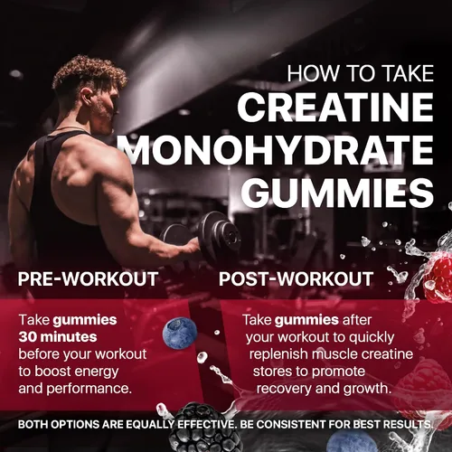 Miniatura 5 de Gomitas de monohidrato de creatina de 5000 mg - Creatina vegana sin azúcar para hombres y mujeres - Monohidrato de creatina masticable con sabor a