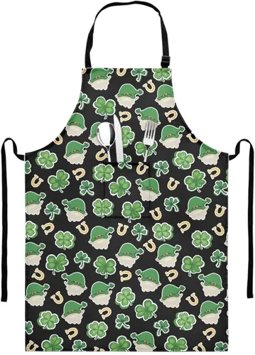 Miniatura 35 de GIFTPUZZ Delantal de chef para mujer con lazo largo y bolsillo frontal con correas
