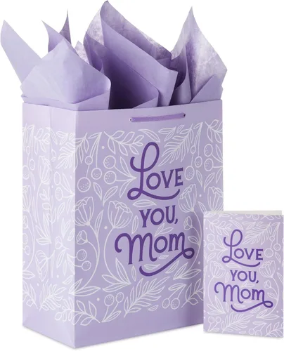 Hallmark Bolsa de regalo grande de 13 pulgadas para el Día de la Madre con papel de seda y tarjeta (Love You Mom, lavanda, flores modernas)