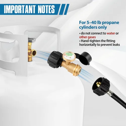 Miniatura 8 de Siziviki Paquete de 2 medidores de tanque de propano con detector de fugas, indicador de nivel universal para tanques de 5 a 40 libras, conector