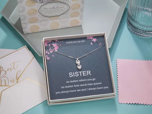 Miniatura 8 de Regalos para hermanas de hermana, collar de plata de ley con dos infinitos entrelazados con doble corazón, joyería de cumpleaños, collares de regalo