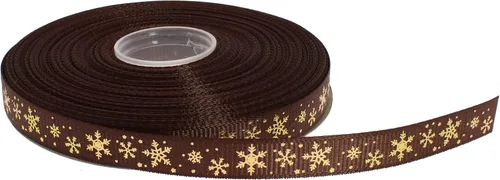 Miniatura 7 de Cinta de grogrén de copo de nieve con impresión dorada de 25 yardas cada rollo, borde tejido 100% poliéster (3/8 pulgadas, beige)