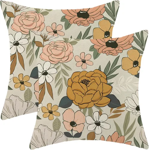 Miniatura 16 de CXMEIFLY Juego de 2 fundas de almohada de hojas florales de primavera de 16 x 16 pulgadas, para decoración de flores chinoiserie, almohadas