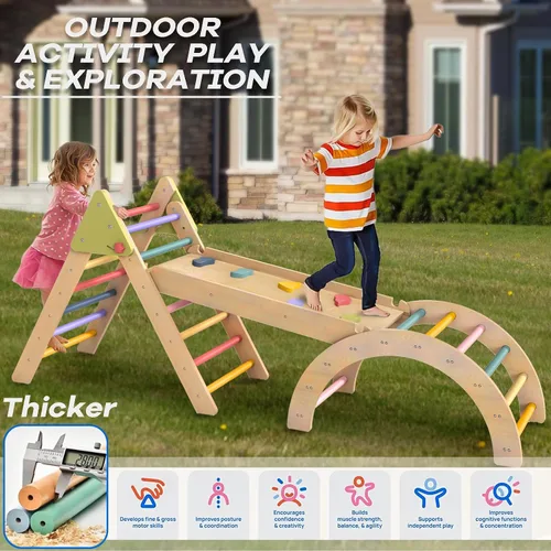 Miniatura 6 de aiwo Juego de triángulo Pikler 7 en 1 para niños pequeños, juguetes de escalada para interiores, gimnasio de escalada montessori para bebés, juego
