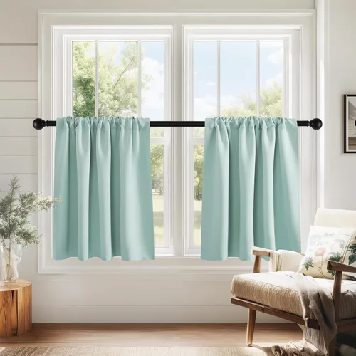 PONY DANCE - Cortinas opacas pequeñas azul aguamarina para cocina, sobre fregadero, para caravana, con aislamiento térmico y bolsillo para barra, 2