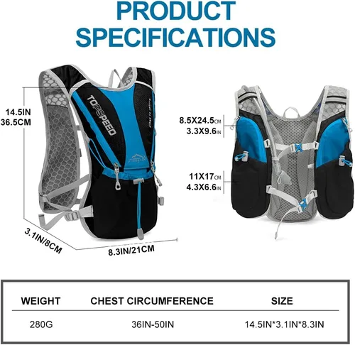 Miniatura 2 de IX INOXTO - Mochila de hidratación para correr con bolsa de agua de 1.5 litros (50 onzas) para hombres y mujeres, mochila de agua ligera