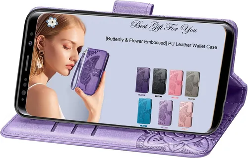 Miniatura 3 de Funda para teléfono Samsung Galaxy A15 5G, funda con tapa para mujer, tarjeteros de crédito en relieve mariposa flor de cuero PU correa de muñeca