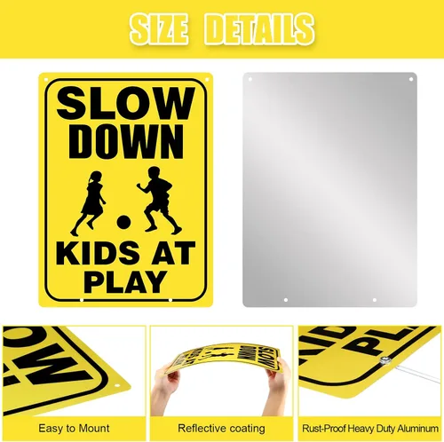 Miniatura 3 de Zonon 4 letreros de seguridad para niños en juego con alambre de metal con estacas en H de precaución para niños en el juego, letreros reflectantes
