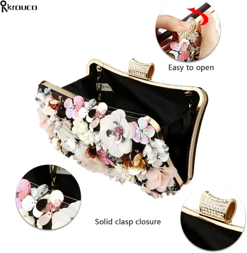 Miniatura 2 de Rkrouco Bolso de mano floral para mujer, bolso de mano de flores coloridas con diamantes de imitación de metal