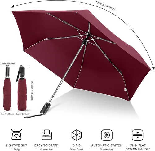 Miniatura 95 de LEAGERA Paraguas de viaje compacto para bolso, mango plano, impermeable para lluvia ligera