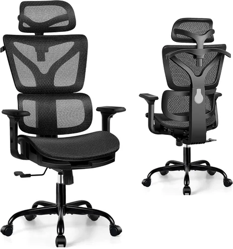 Miniatura 15 de Winrise Silla de oficina y juegos, silla de escritorio ergonómica reclinable con respaldo alto, grande y alta, cómoda oficina en casa, malla Blanco