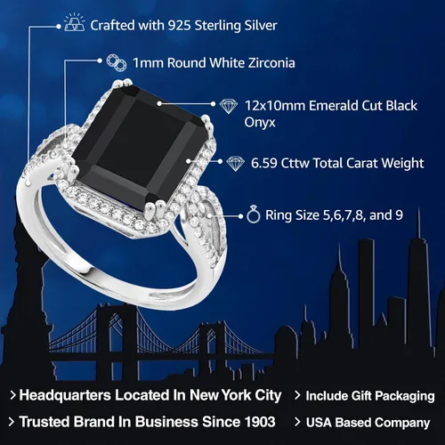 Miniatura 10 de Gem Stone King 5-8 Cttw Halo Ring for Women 925 Sterling Silver Emerald Cut 12X10MM Gemstone Birthstone Fine Jewelry for Her Mom Wife