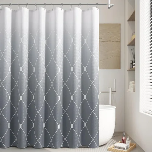 Miniatura 30 de Cortina de ducha para compartimento pequeño negra para hombres, 36 pulgadas de ancho, juego de cortinas de baño gris, cortinas geométricas estrechas