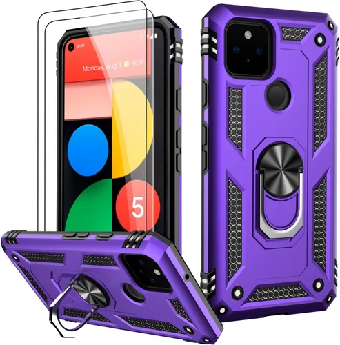 Miniatura 67 de LUMARKE Funda para Google Pixel 5 con protector de pantalla, pasa 16 pies, probada en caídas, grado militar, con soporte de anillo magnético, Rojo