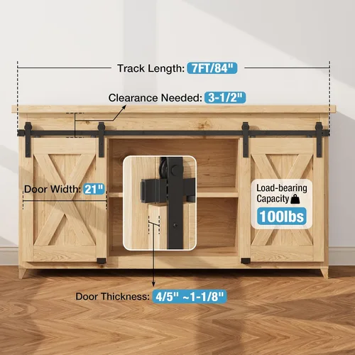 Miniatura 2 de ZEKOO - Kit de herrajes para puerta corrediza estilo granero de 7 pies, tamaño súper mini, para puertas de armario doble, kit de pista de herrajes