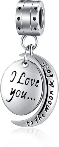 Colgante de plata de ley 925 con texto en inglés "I Love You To the Moon and Back" para mamá, mujeres y niñas, Acero inoxidable, Circonita Cúbica