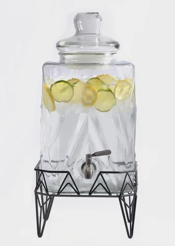 Miniatura 2 de Glacial Ice Design - Dispensador de bebidas de vidrio con espita SS y soporte, 2.5 galones