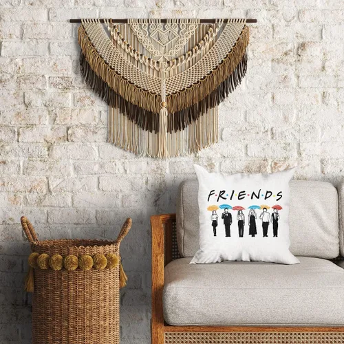 Miniatura 2 de Tuilia Funda de almohada de lino con citas de mercancía temática de amigos, 18 x 18 pulgadas, color marrón