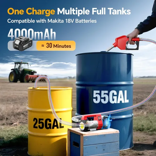 Miniatura 3 de TaskStar Bomba de transferencia de combustible alimentada por batería, kit de bomba eléctrica de 12 GPM con batería de 18 V 4.0 Ah y cargador, bomba