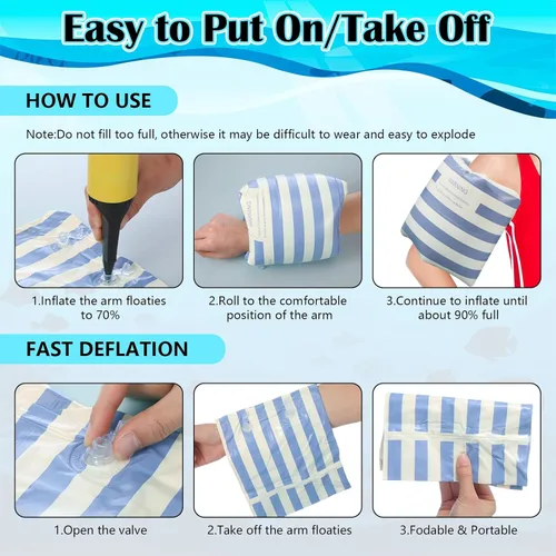 Miniatura 6 de JellyArch Flotadores inflables de PVC, 2 unidades, bandas de brazo inflables de PVC, flotadores de piscina, flotadores de natación para adultos, Azul