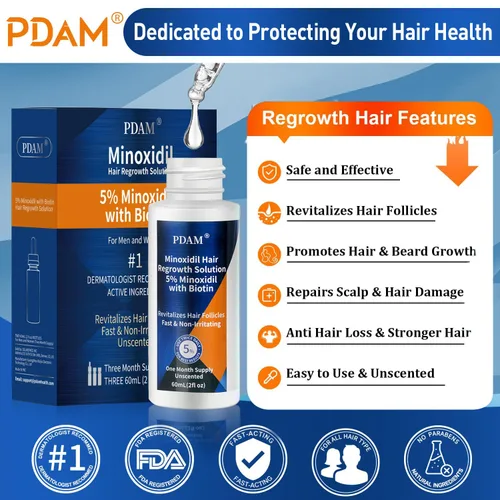Miniatura 2 de Minoxidil para el crecimiento del cabello para hombres y mujeres, 2 onzas líquidas (paquete de 4 goteros)