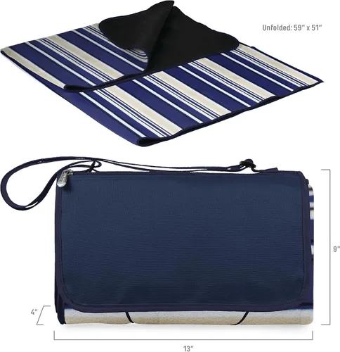Miniatura 6 de PICNIC TIME Manta de picnic al aire libre, manta plegable de 59 x 51 pulgadas para playa y campamento con forro polar suave, parte inferior Azul