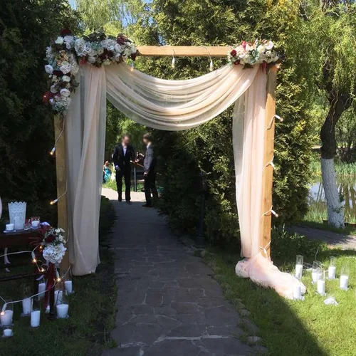 Miniatura 5 de Tela para envolver arco de boda, 63 x 32 pies, cortinas de arco de boda de tul champán, cortinas de telón de fondo transparentes para ceremonia