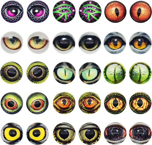 Miniatura 8 de 100 piezas de búho, serpiente, lagarto, ojos de animales, cabujón de cristal para hacer muñecas de arcilla, esculturas, accesorios