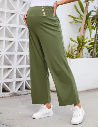 Miniatura 4 de Pantalones de maternidad para mujer, de cintura alta, con doble botonadura y pierna ancha, pantalones largos sueltos para embarazo, pantalones