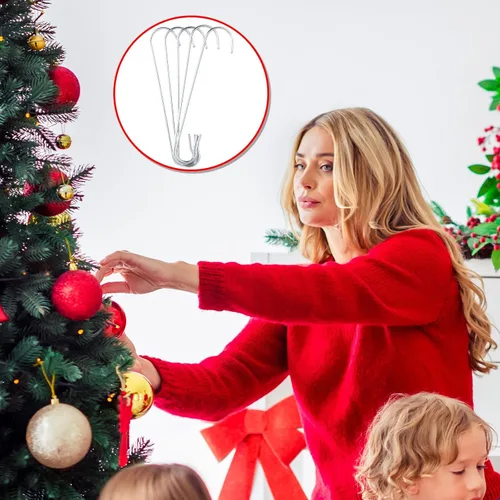 Miniatura 6 de Mixweer 120 ganchos de adorno de Navidad de 0.51 x 2.36 pulgadas en forma de C con caja de almacenamiento, ganchos de árbol de Navidad para Plata