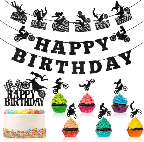 Zonon 20 piezas de decoración de cumpleaños de motocross, suministros de fiesta de motocross, decoración de pared para sala de equitación de hombre