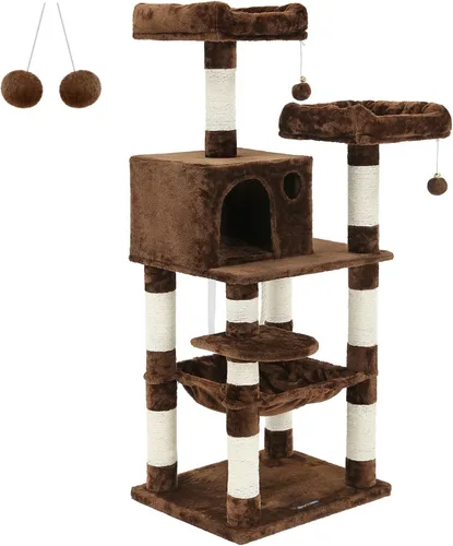 Miniatura 10 de Feandrea Árbol para gatos, torre para gatos de 56.3 pulgadas, condominio de felpa de varios niveles con 11 postes rascadores, 2 perchas, hamaca