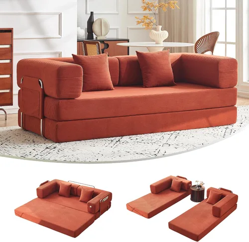 Miniatura 13 de Sofá cama convertible de 79 pulgadas con almohadas, sofá cama plegable de pana con marco de forma fija, sofá sin hueso para sala de estar