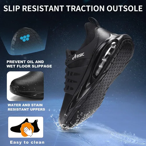 Miniatura 2 de ARISIC Zapatos de trabajo antideslizantes para hombres, zapatillas de deporte impermeables para restaurante para hombres, zapatos Trabajo Comfort