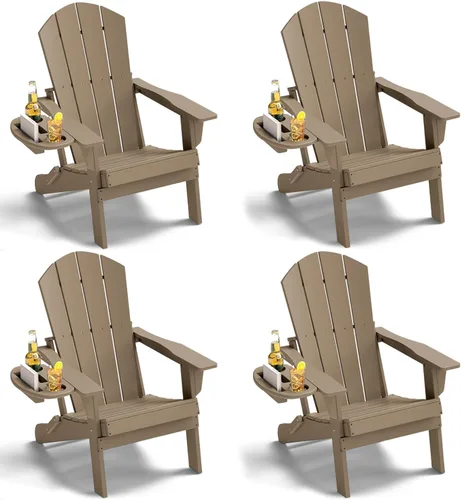 Miniatura 64 de NAVINE Juego de 2 sillas Adirondack plegables de polietileno de alta densidad con portavasos multifuncional, resistente a la intemperie, para Blanco